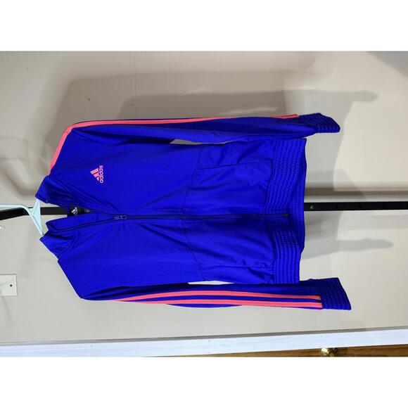 Adidas Women's Blue Zip-Up Jacket with Pink Stripes Large - Picture 4 of 7